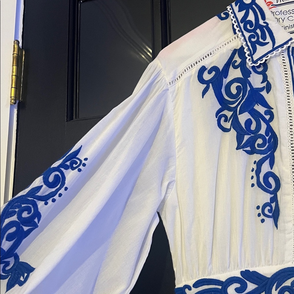 Alice+Olive Embroidered Blue and White Dress - Picture 14 of 16